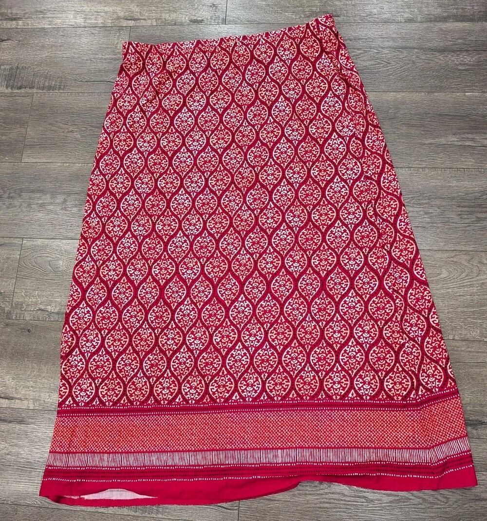 Chico's Travelers Red Bandana Paisley Maxi Skirt Size 3 Wrinkle Resistant XL - Picture 2 of 12